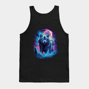 Lone Wolf Howling on Moon - Funny Wolves Tank Top